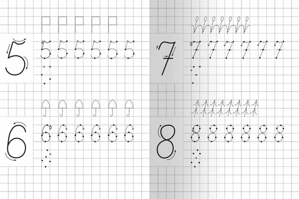 Copybooks with reference points. Trainer. Letters and numbers