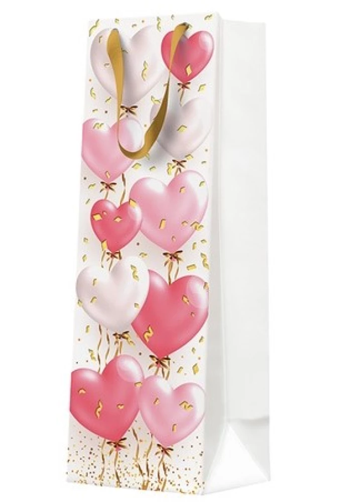 Gift Bag - Heart Balloons Rose (12x37x10)