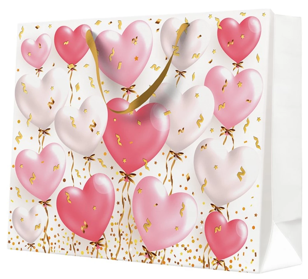 Gift Bag - Heart Balloons Rose (54x44x16)