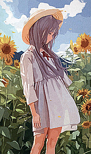 Coloring Picture by Numbers - Anime. In a Field of Sunflowers