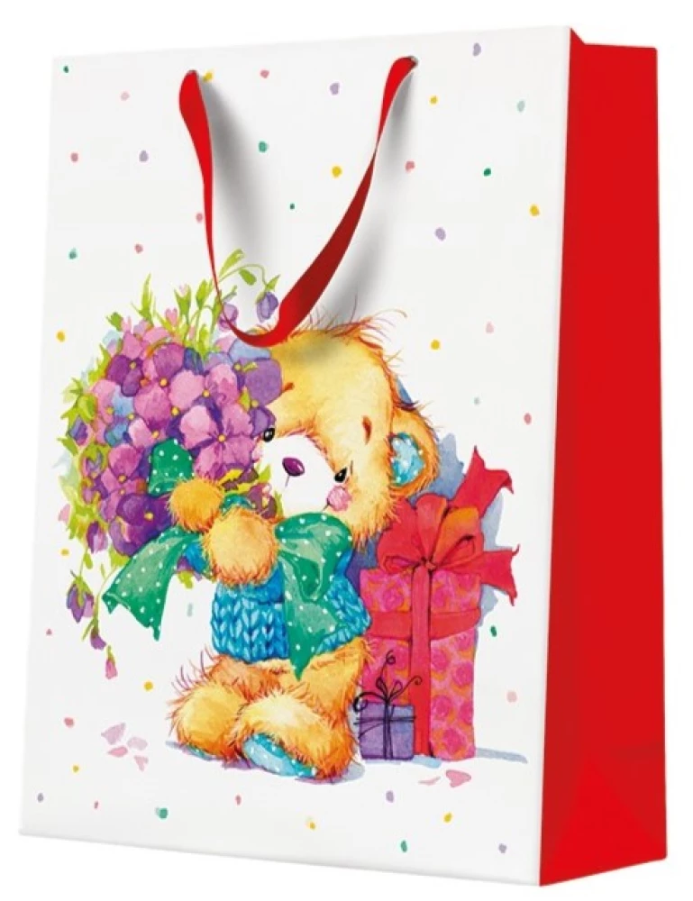 Gift Bag - Teddy Bear with Flowers (30x41x12)