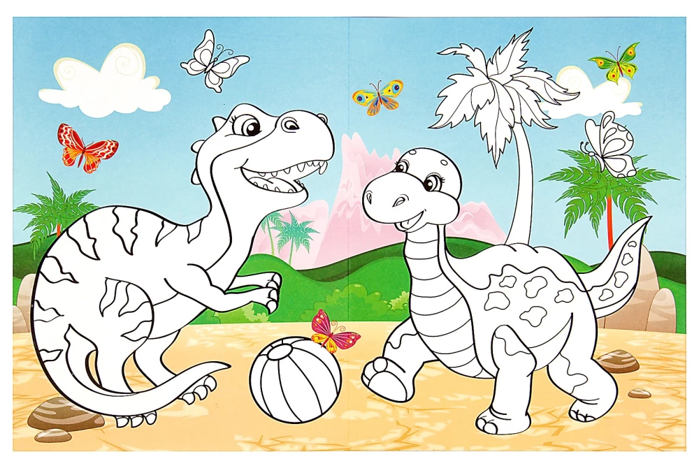 Long Coloring Book with Tasks - Dinosaur World