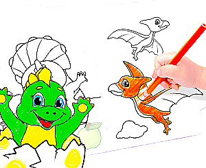 Coloring Book with Stickers - Little Dinosaur