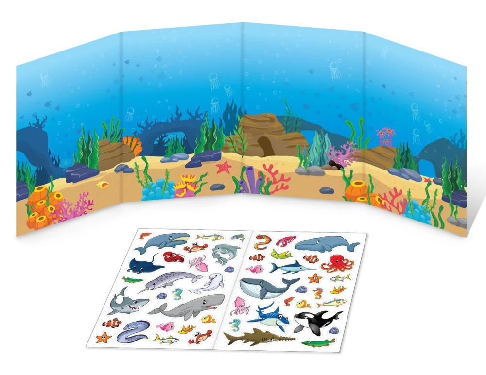 Foldable Book. Reusable Stickers. Who Lives in the Sea