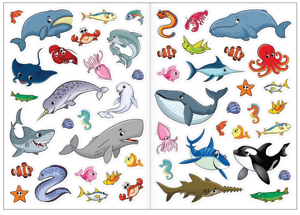 Foldable Book. Reusable Stickers. Who Lives in the Sea