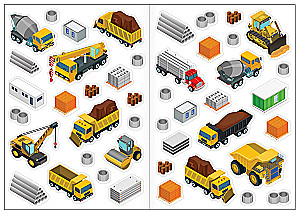 Accordion Book. Reusable Stickers. Construction Vehicles