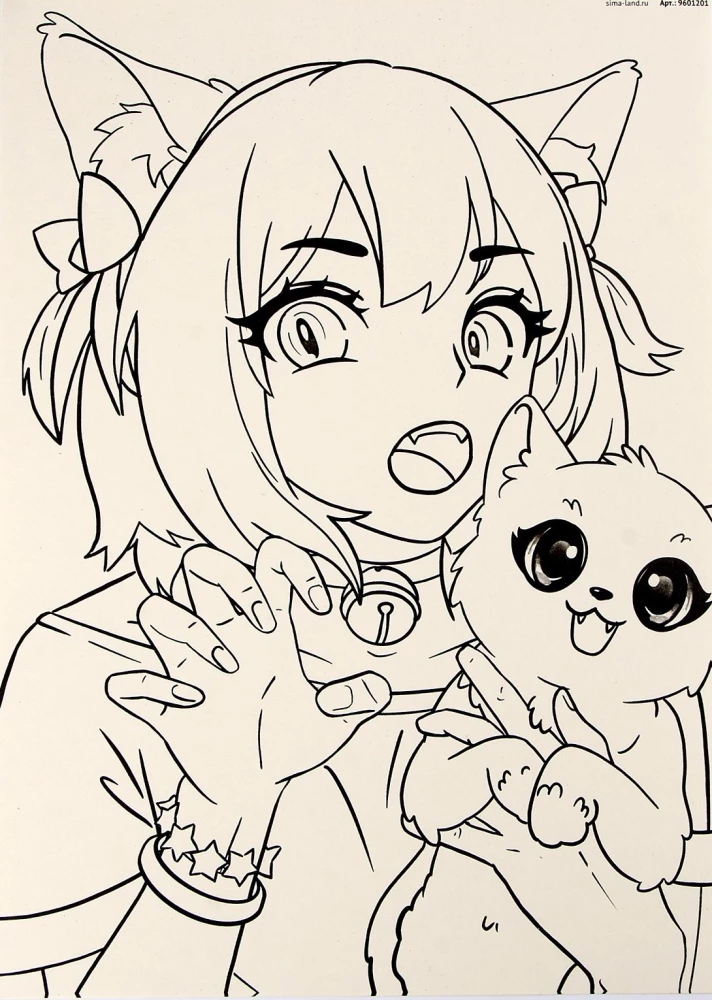 Creative Set - Sketching. Anime. Girl and Kitten