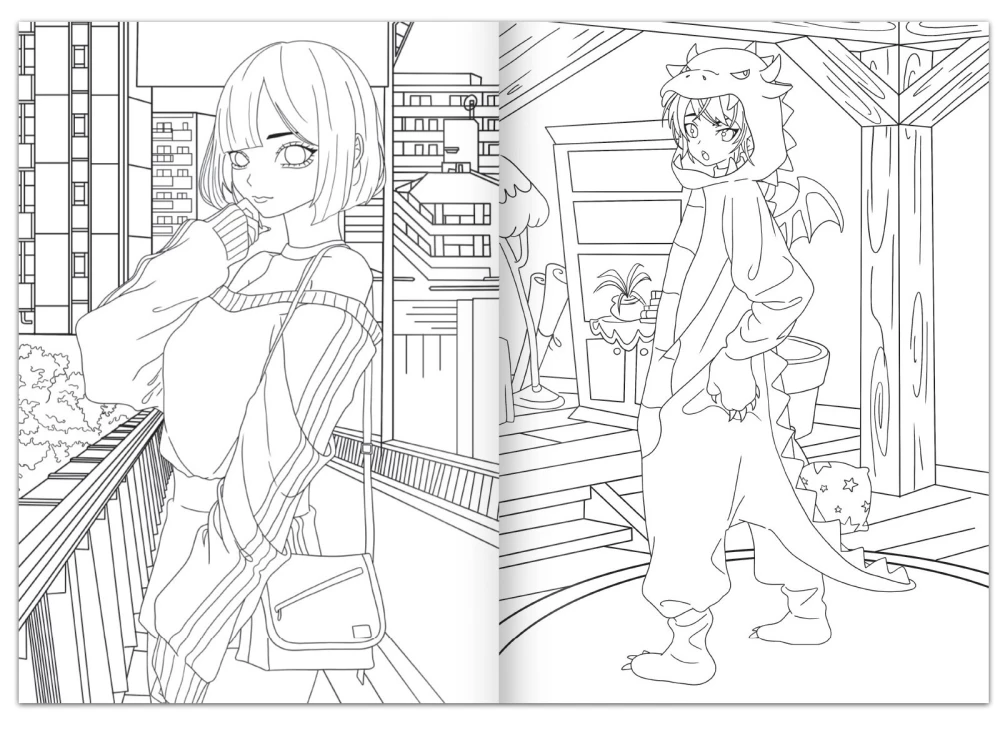 Coloring set. Anime (2 coloring books). On the streets of Tokyo. Song of fantasy