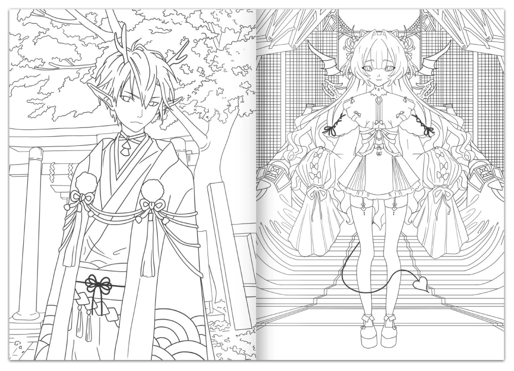 Coloring set. Anime (2 coloring books). On the streets of Tokyo. Song of fantasy