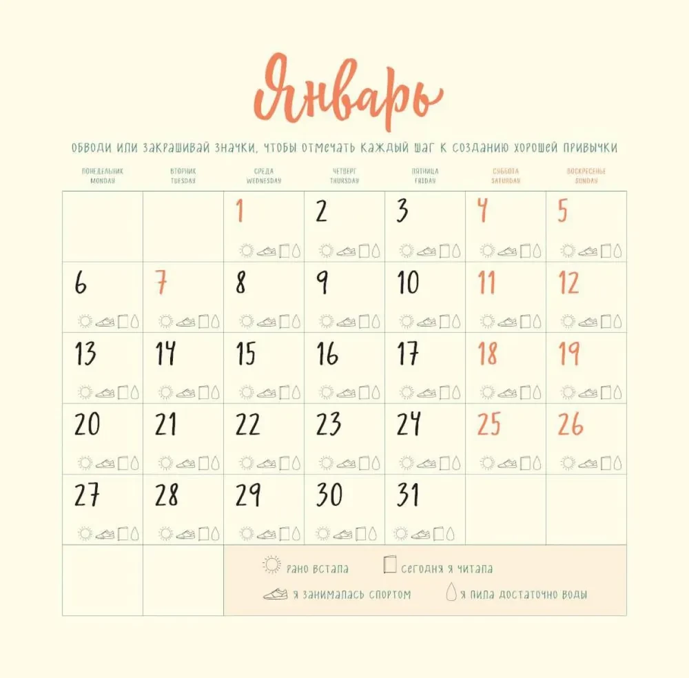 A Year of Good Habits. Wall Calendar for 2025