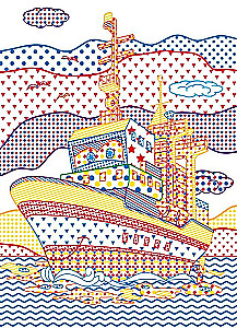 Big Water Coloring Book with Colored Outlines. Ships