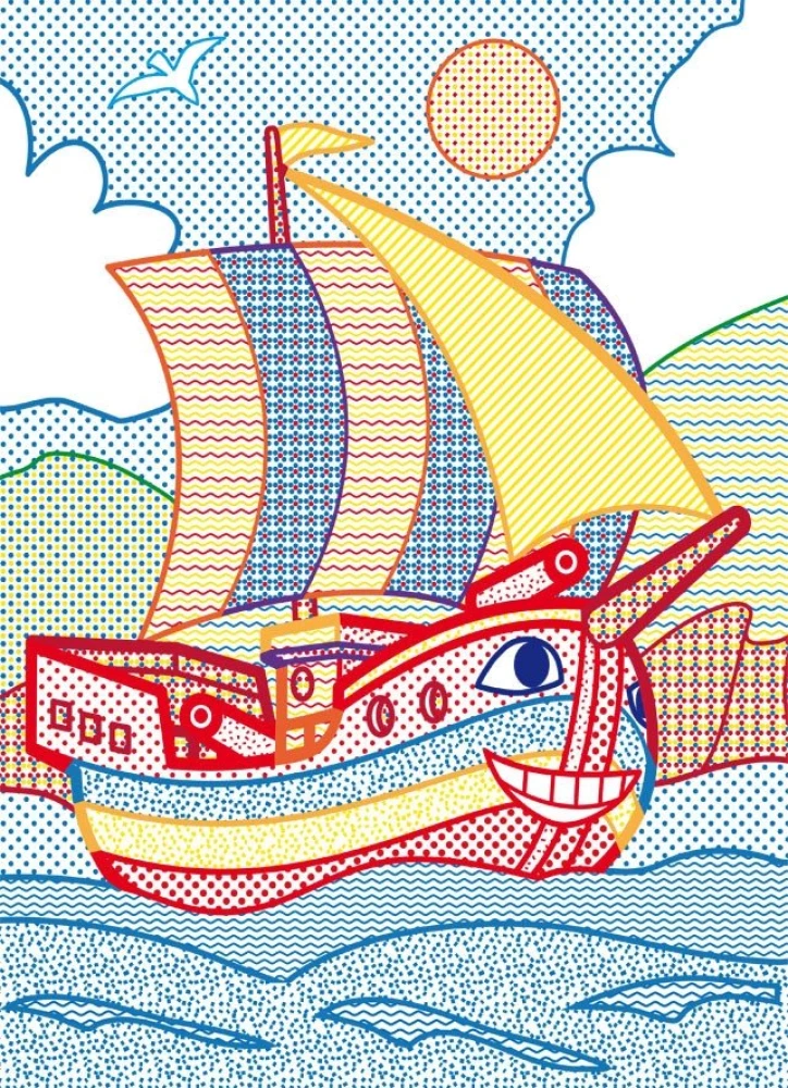 Big Water Coloring Book with Colored Outlines. Ships