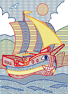 Big Water Coloring Book with Colored Outlines. Ships