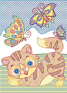 Large water coloring with colored outline. Kittens and puppies