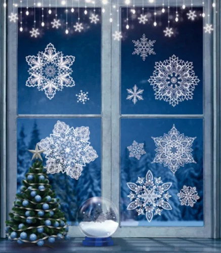 New Year window stickers. Magical snowflakes