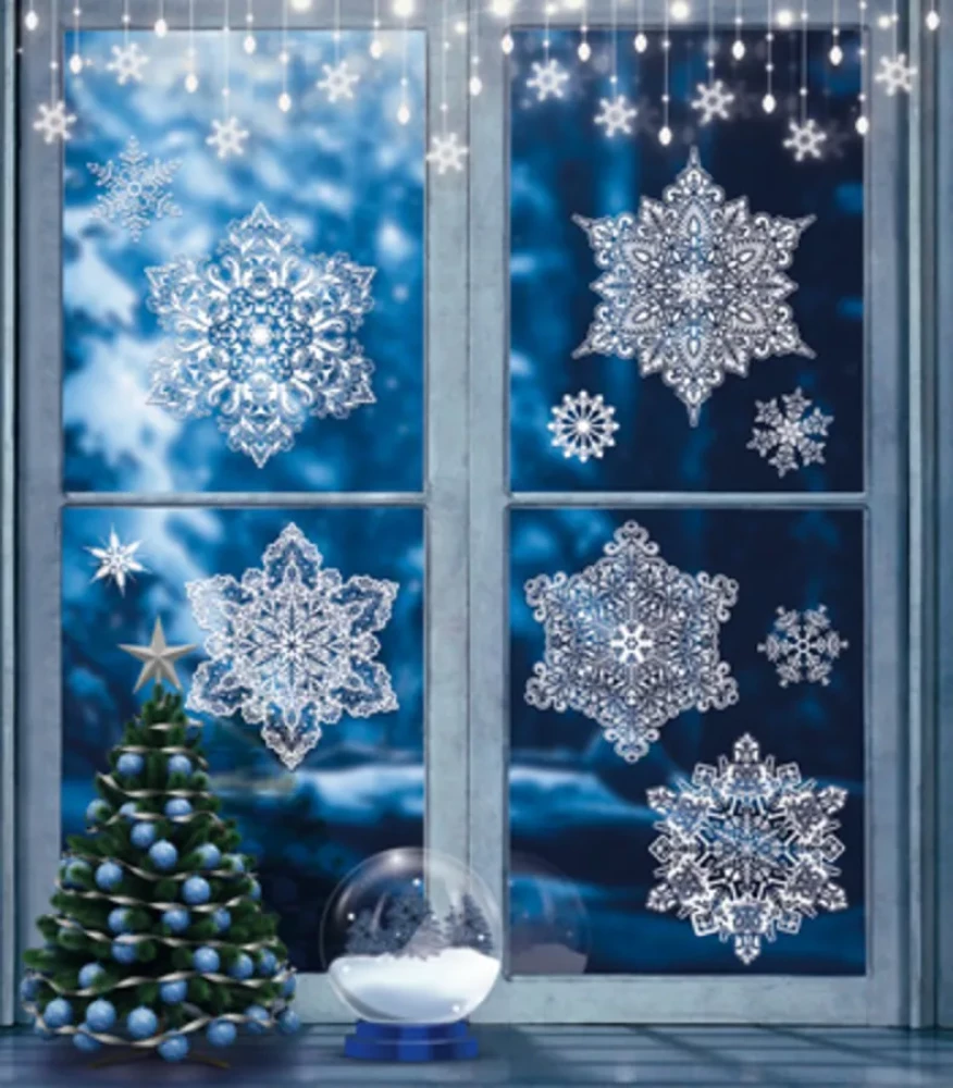 New Year stickers for windows. Fairy snowflakes