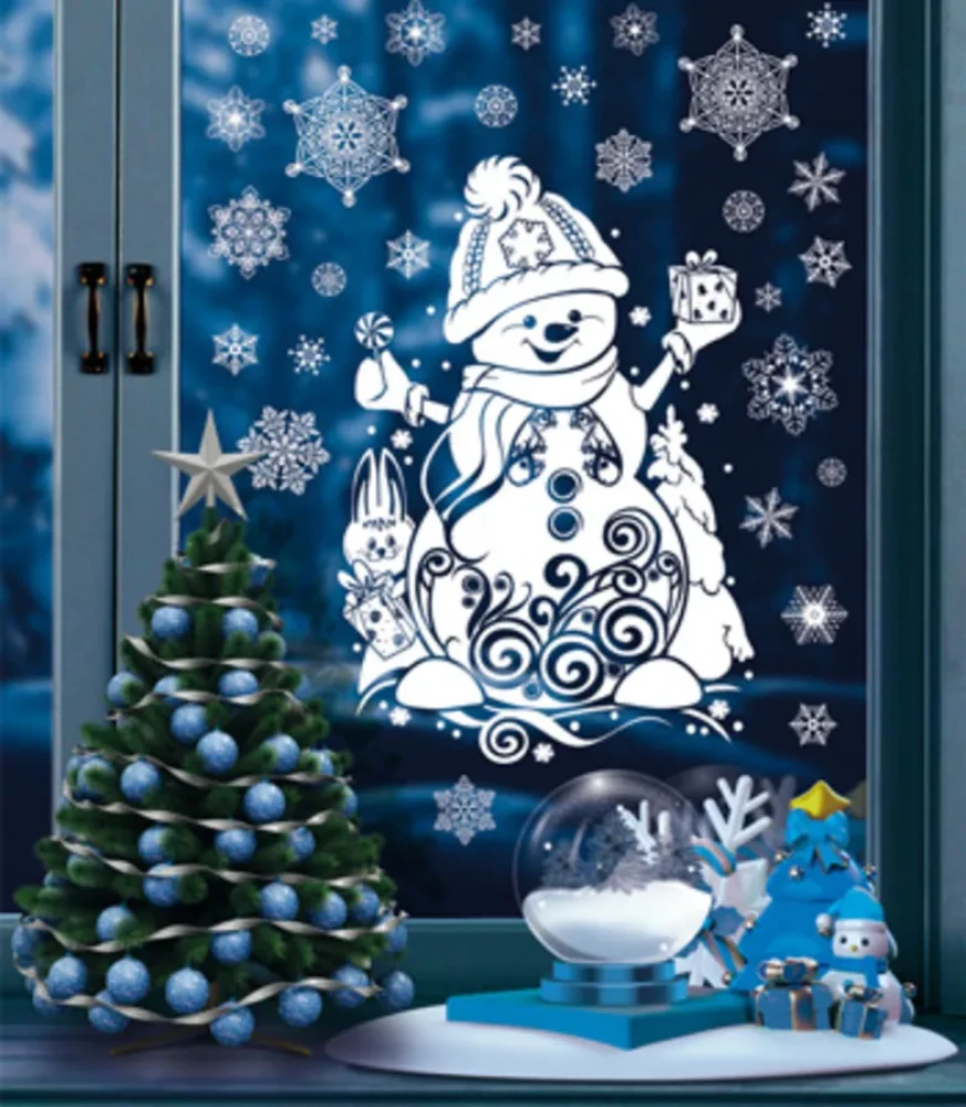 New Year stickers for windows. New Year Snowman