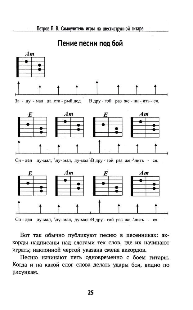 Self-taught six-string guitar playing. Learning to play songs. Notation-free method