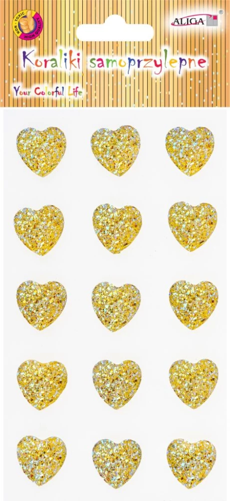 Stickers - Golden Hearts, 15 pcs