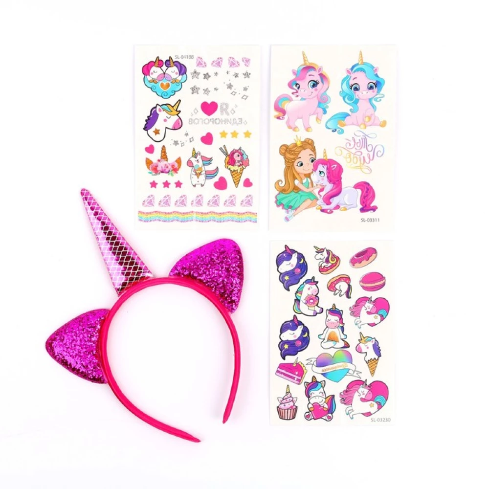 Set of children's tattoos with a headband - Unicorn