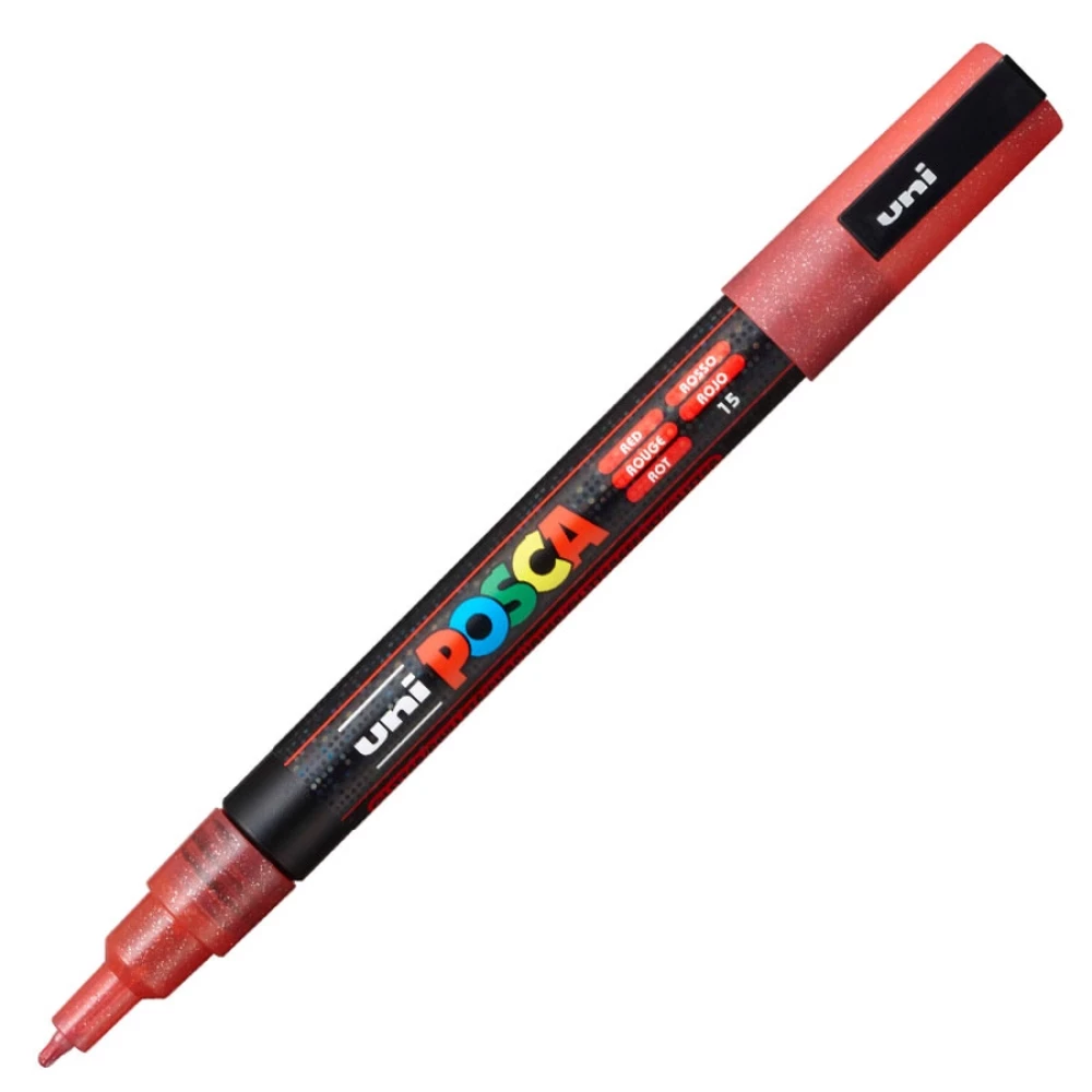 Posca pc-3ml Marker, red with glitter, 0.9 - 1.3 mm, bullet tip