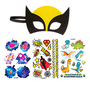 Set of Children's Tattoos - Superhero + Superhero Mask