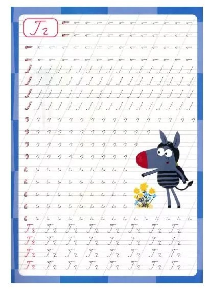 Zebra in a Checkered Pattern. Calligraphic Workbook. Writing Letters and Numbers