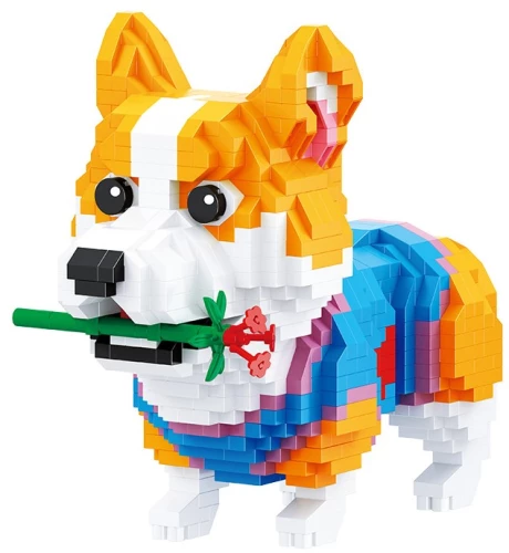 3D constructor - Balody. Corgi with a flower, 997 pieces