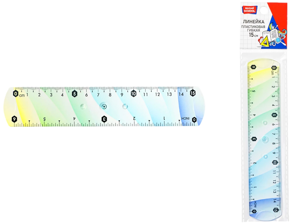 Plastic ruler, 15 cm, flexible