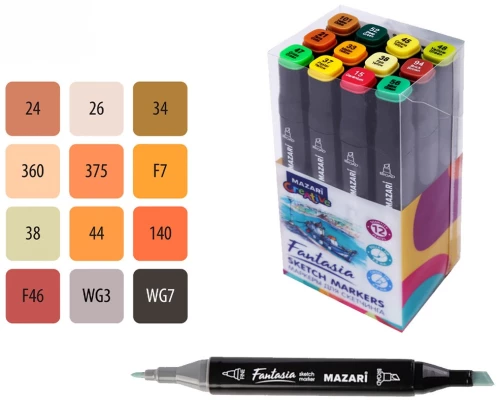 Double-sided sketch markers set - Fantasia, 12 colors, Autumn colors 1